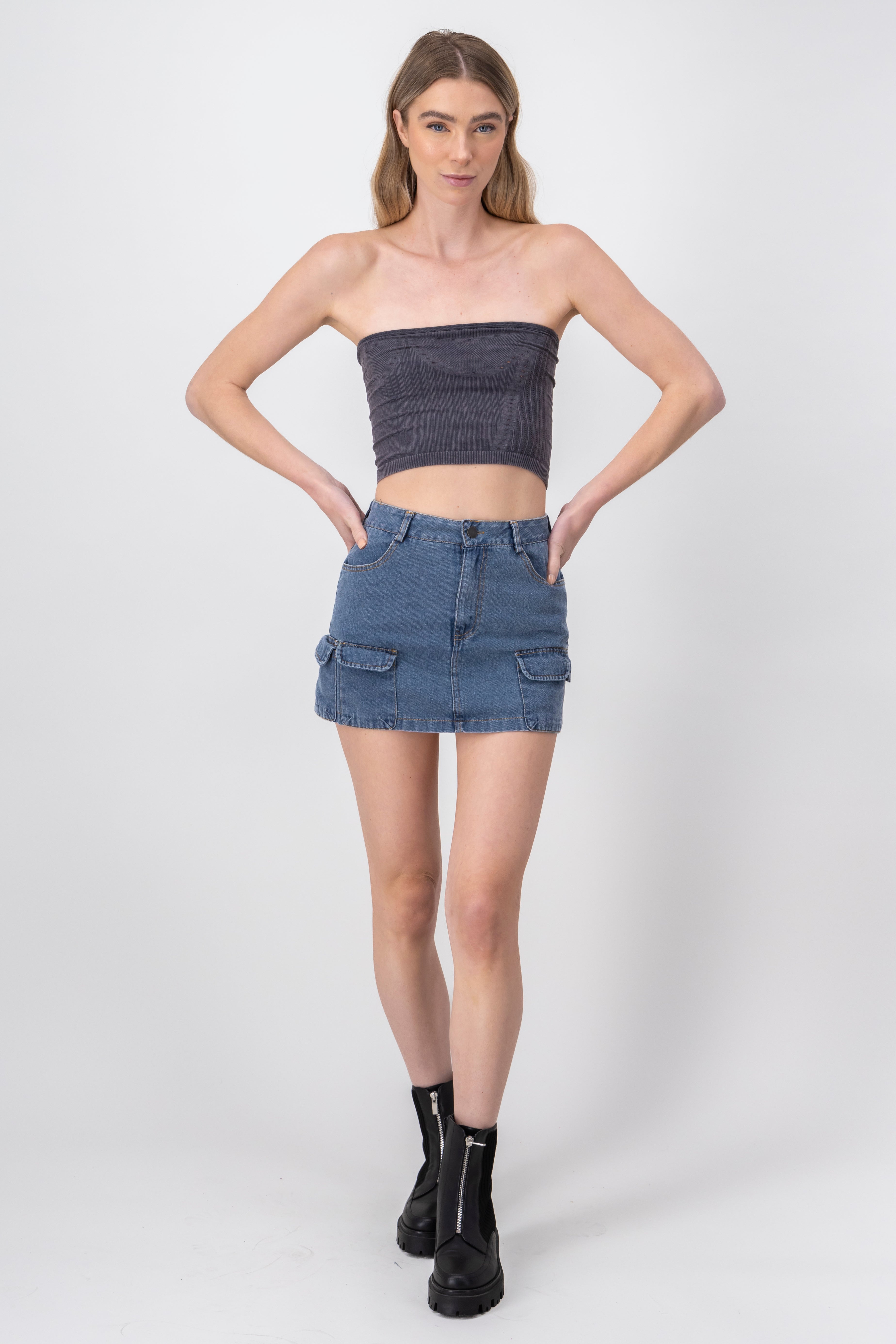 Mini denim skirt pockets Light Wash