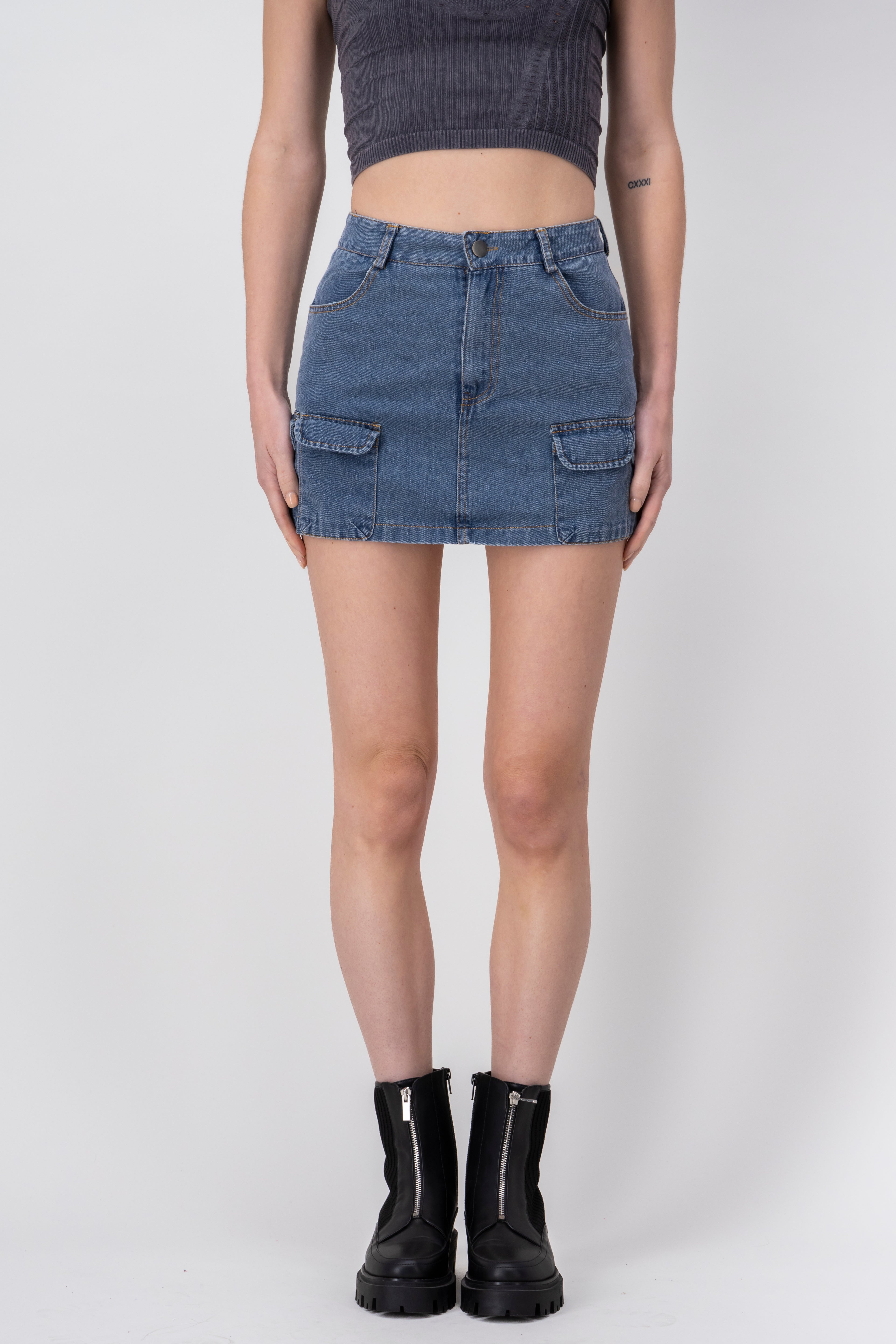 Mini denim skirt pockets Light Wash