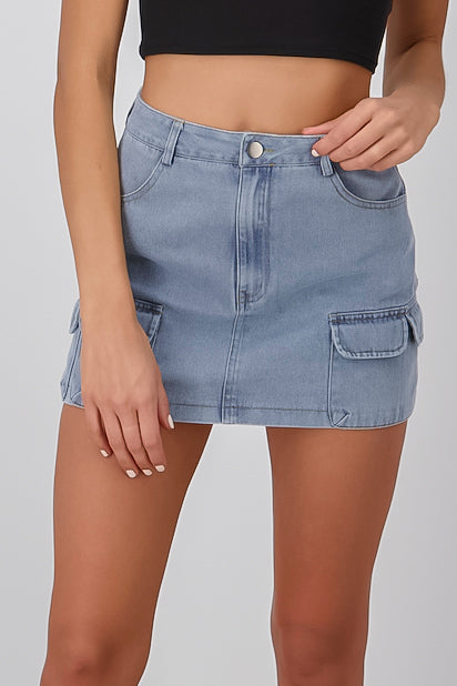 Mini denim skirt pockets ACID WASH