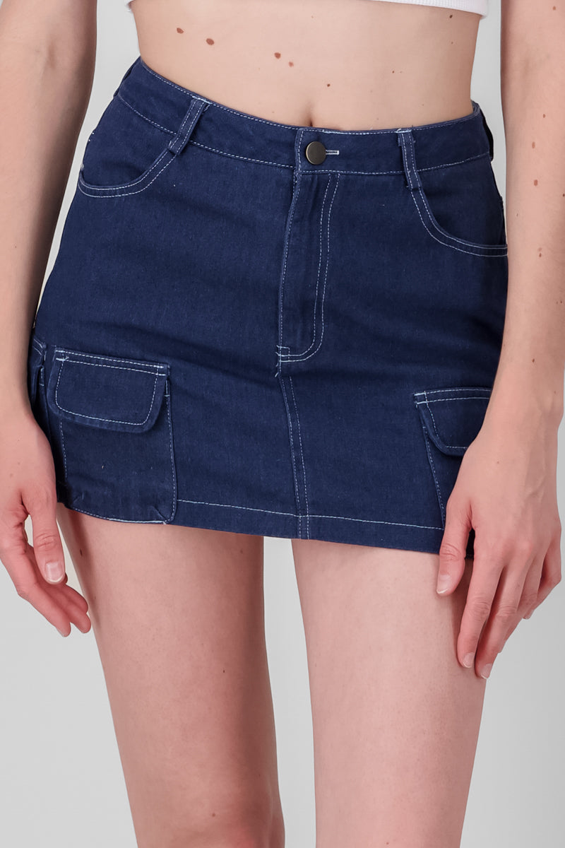 Mini denim skirt pockets INDIGO