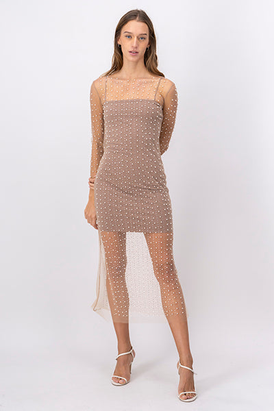 Vestido Mesh Perlas NUDE