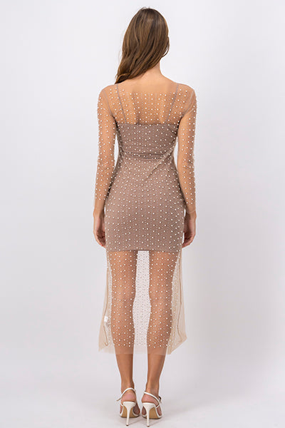 Vestido Mesh Perlas NUDE