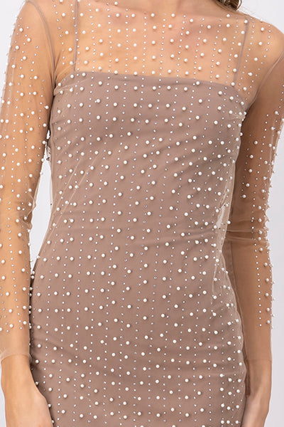 Vestido Mesh Perlas NUDE