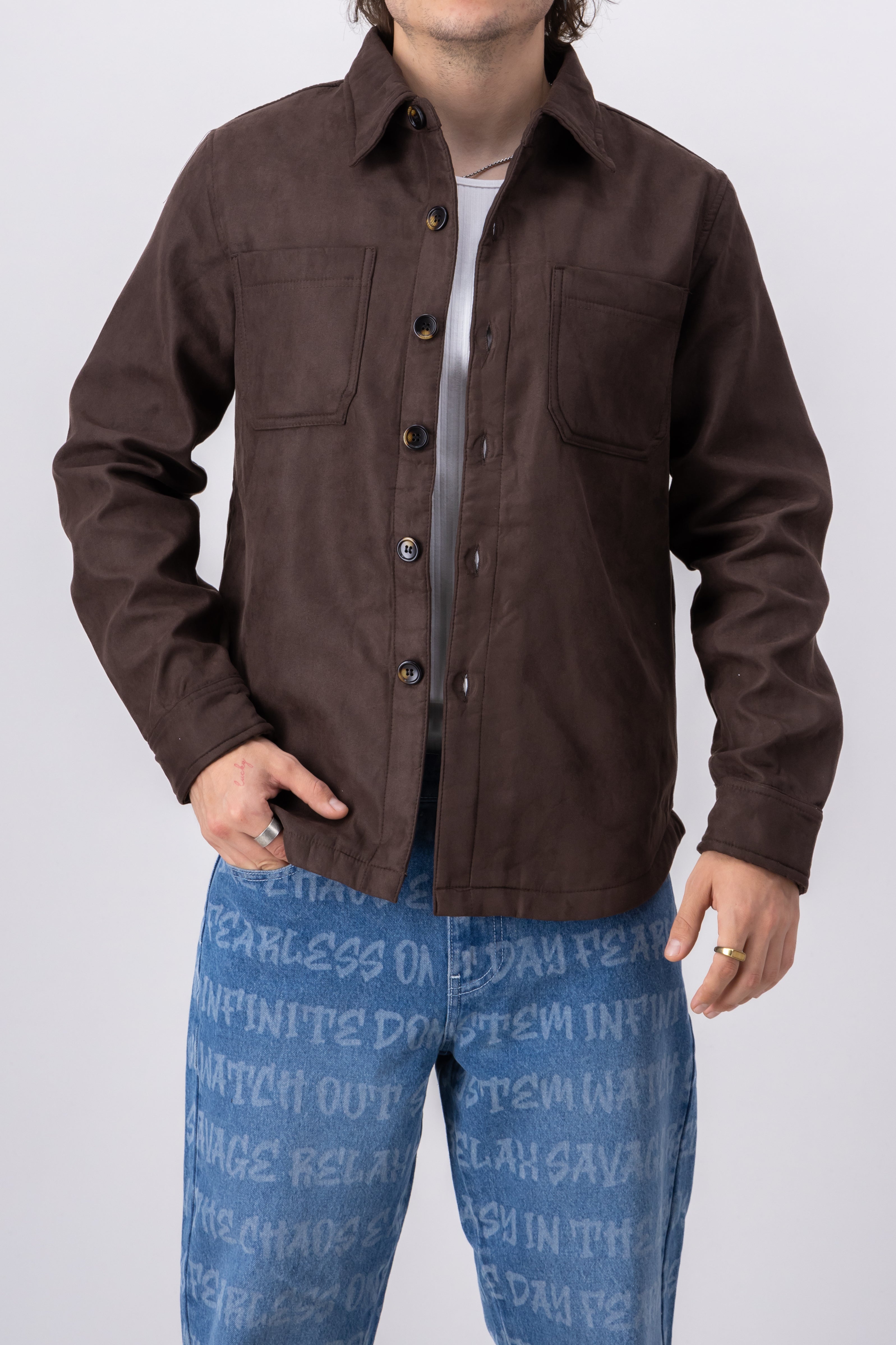 Sobrecamisa suede botones CHOCOLATE