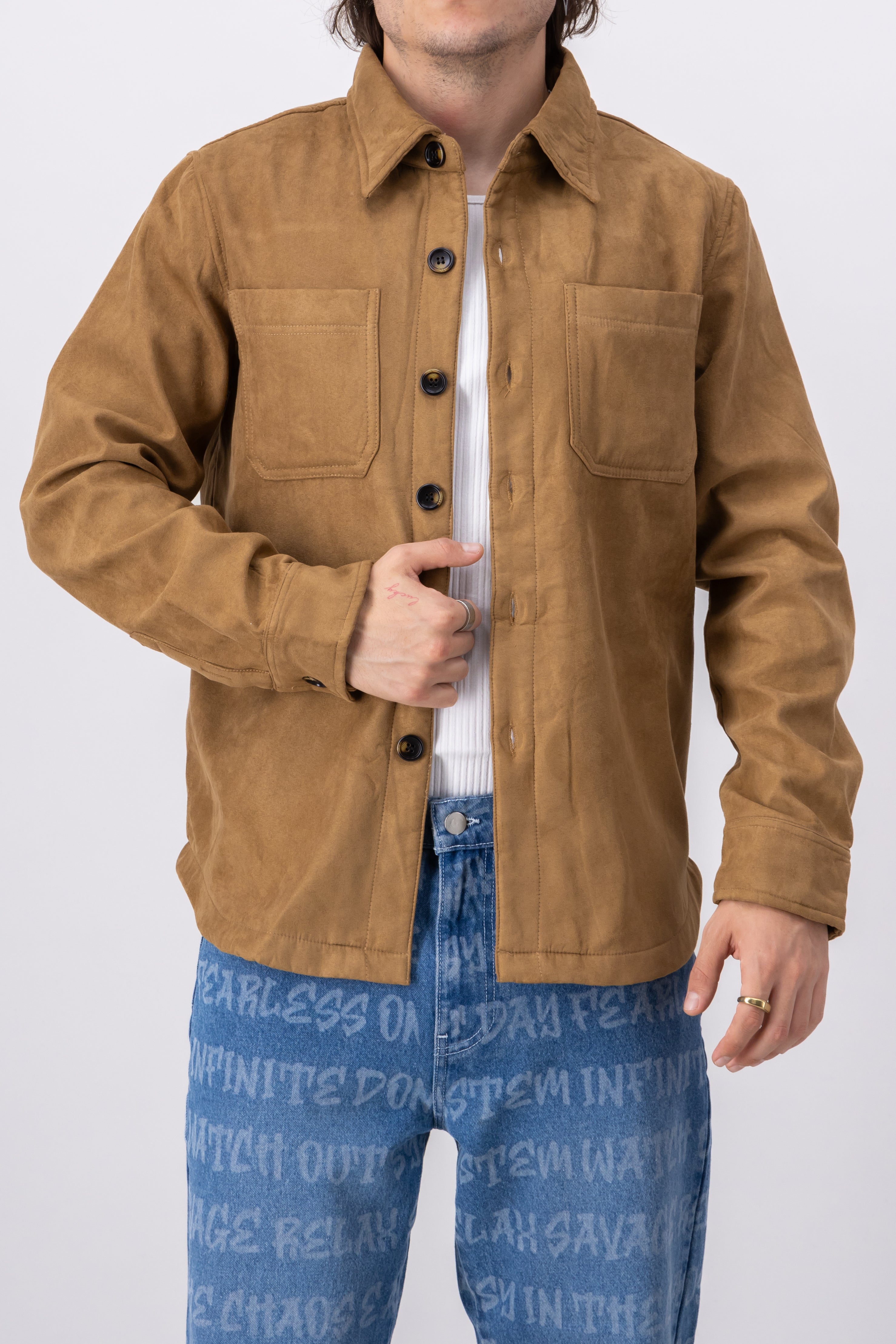 Sobrecamisa suede botones KHAKI