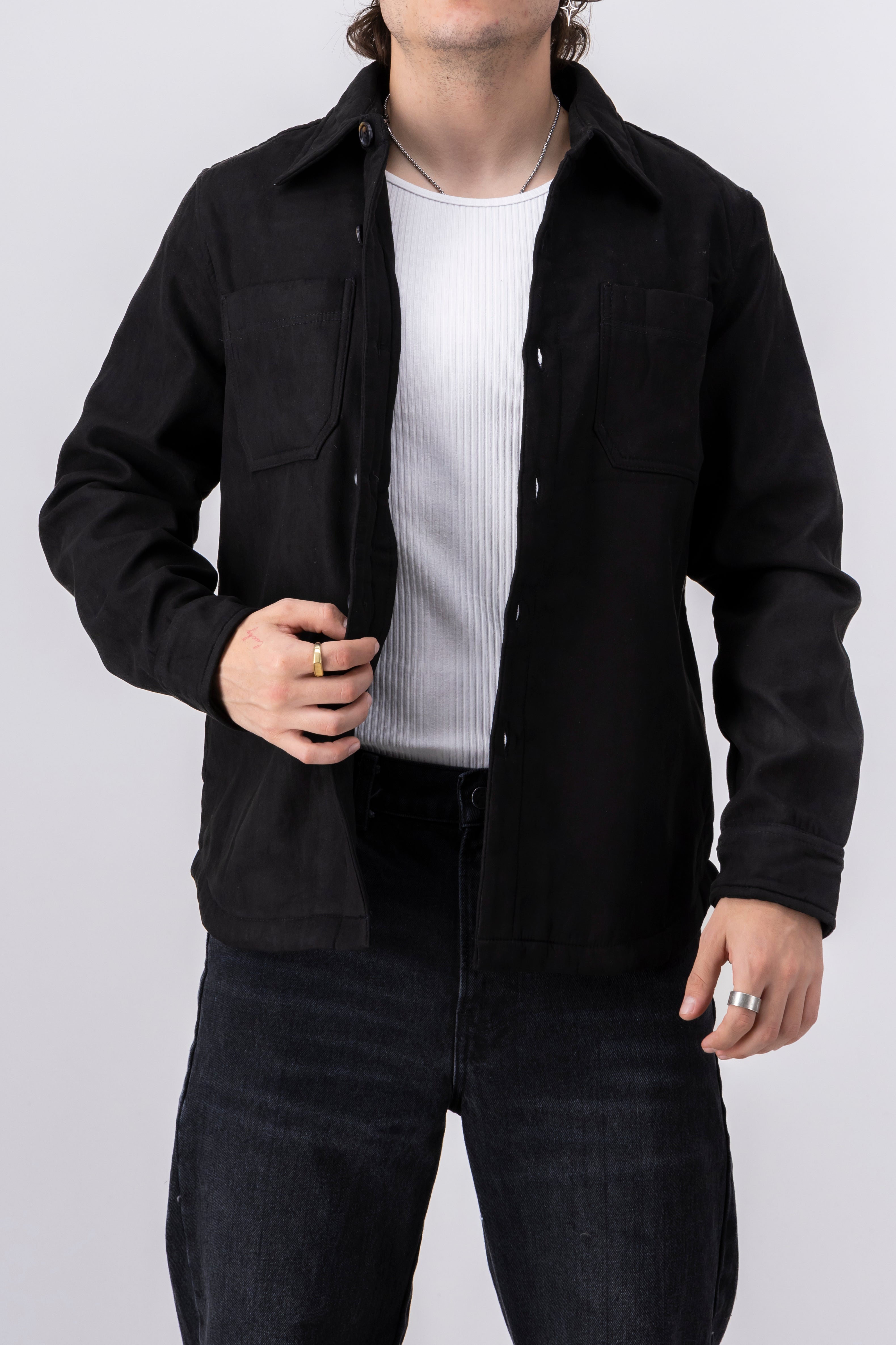 Sobrecamisa suede botones NEGRO