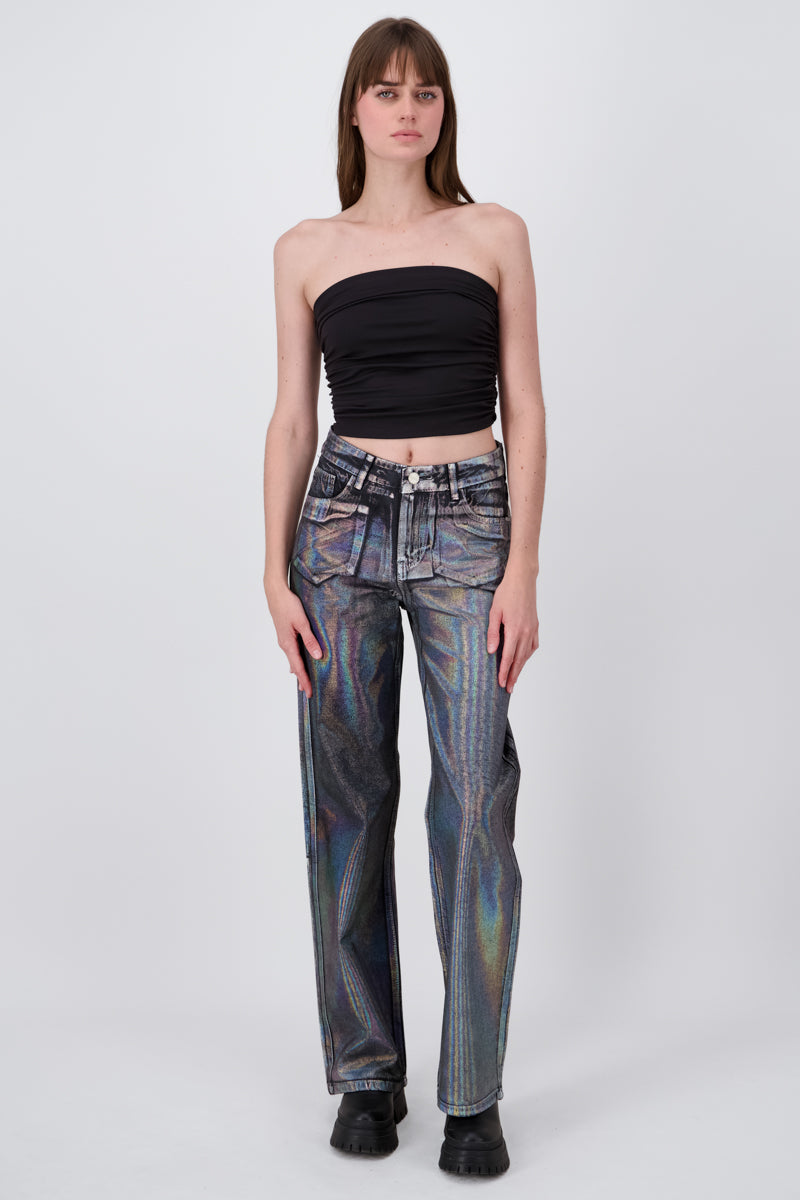 Metallic Straight jeans BLACK