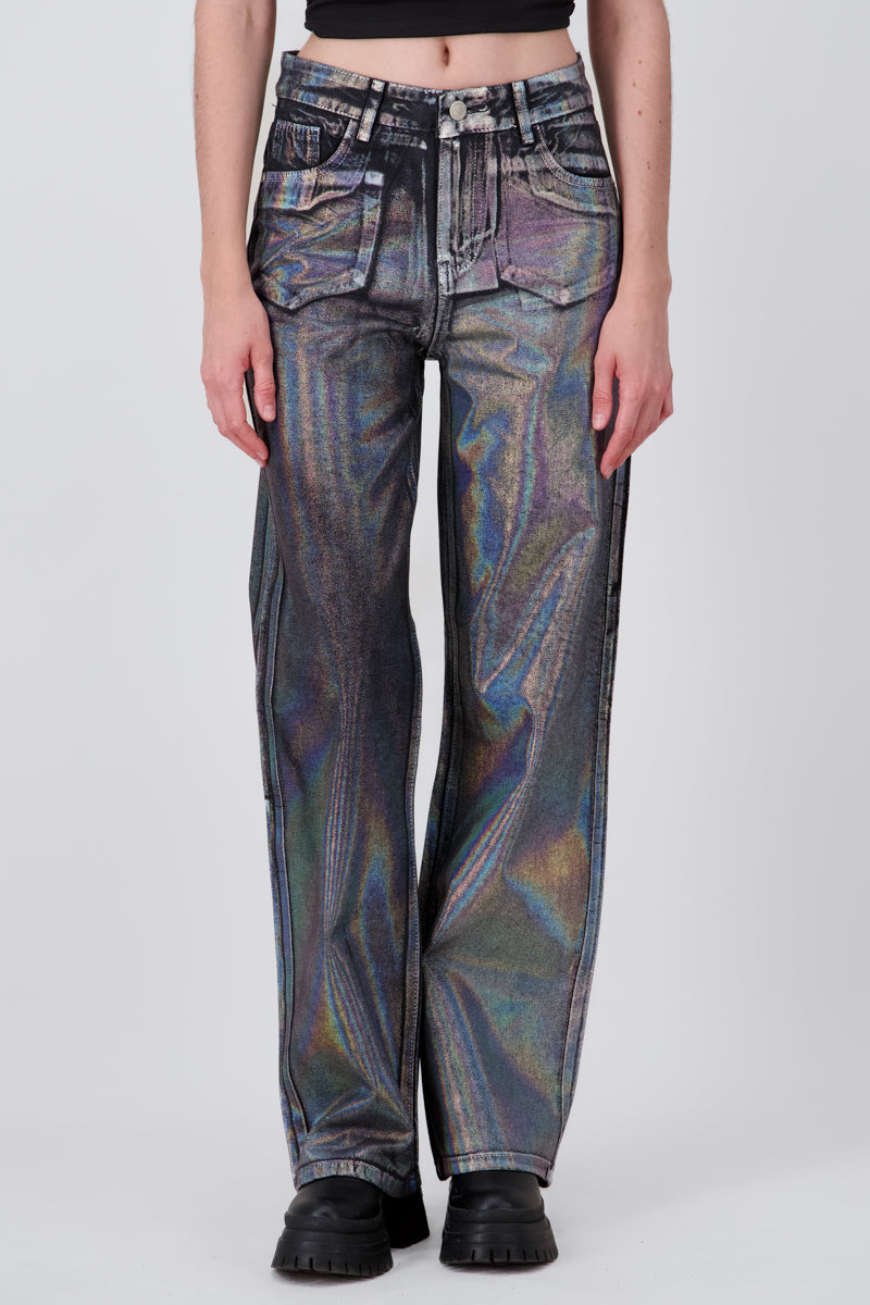 Metallic Straight jeans BLACK