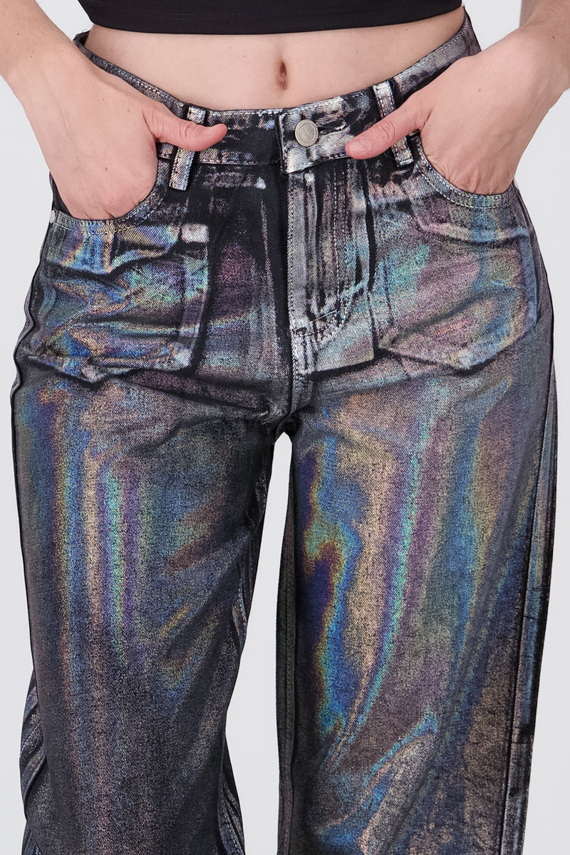 Metallic Straight jeans BLACK