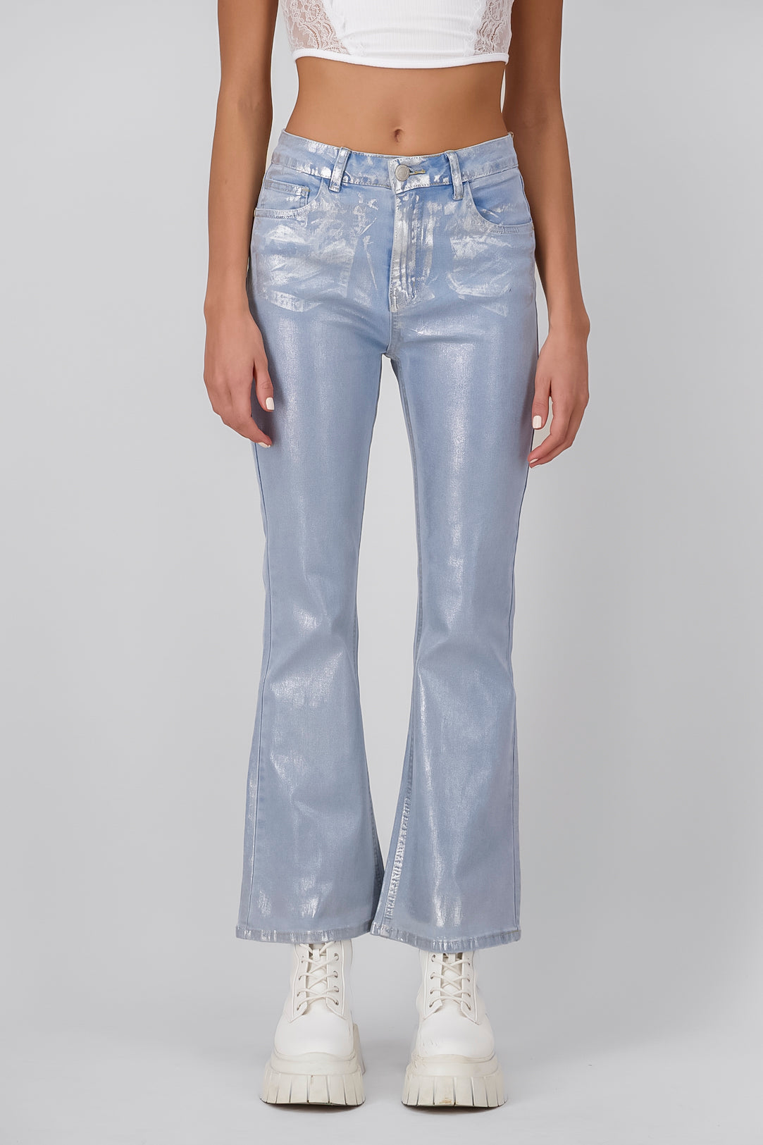 Jeans Flare metallic SILVER