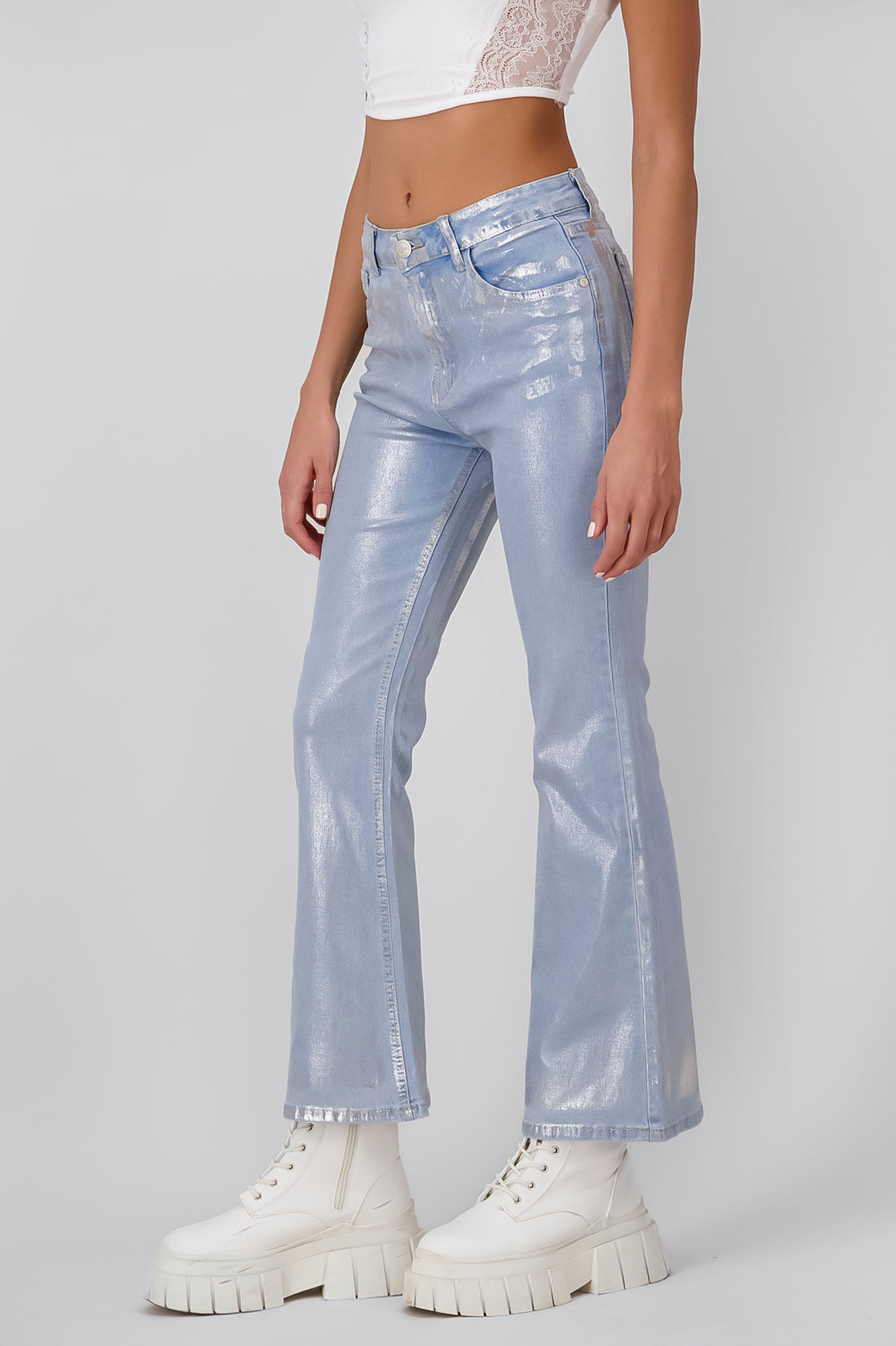 Jeans Flare metallic SILVER