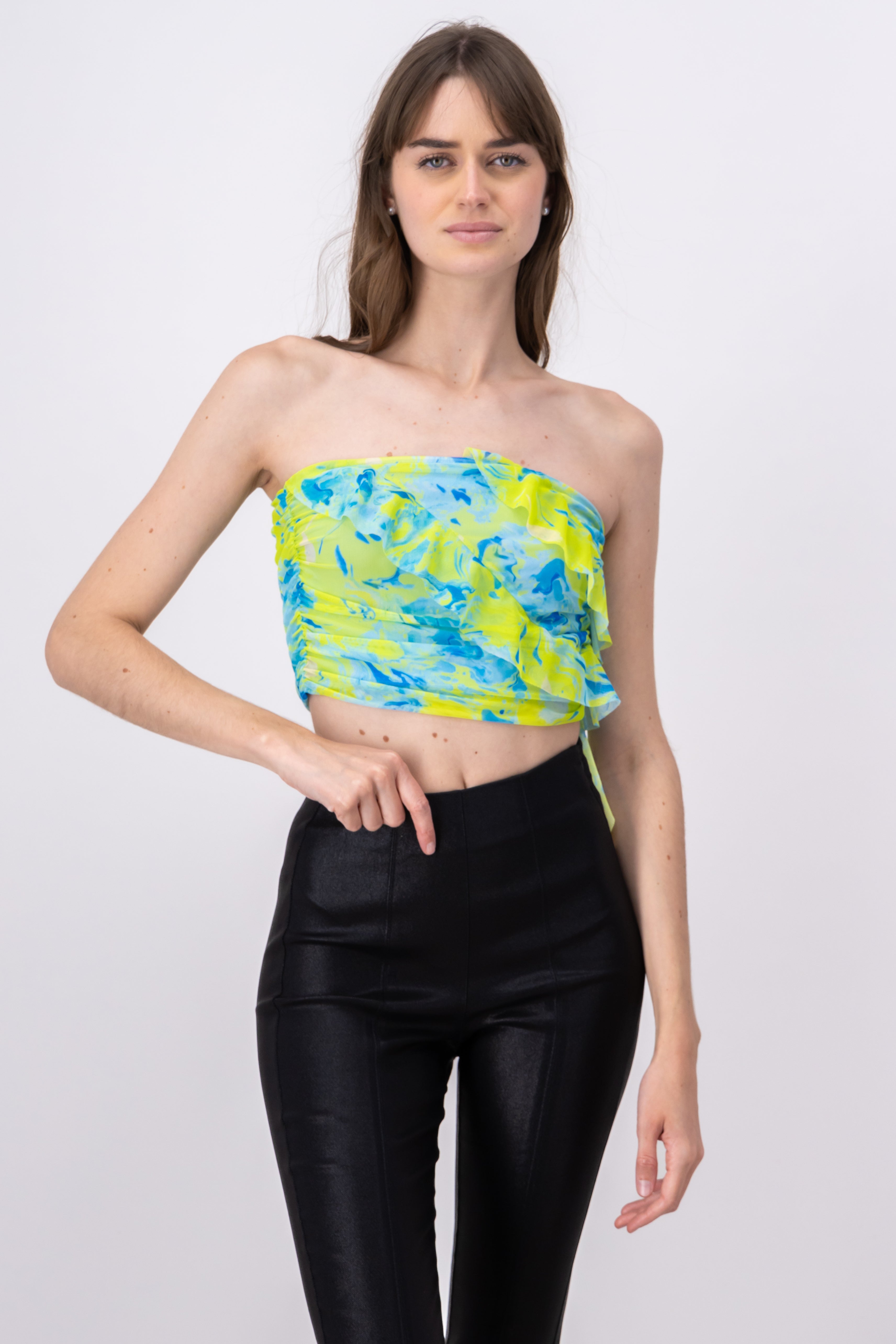 Top plisado strapless olán VERDE COMBO