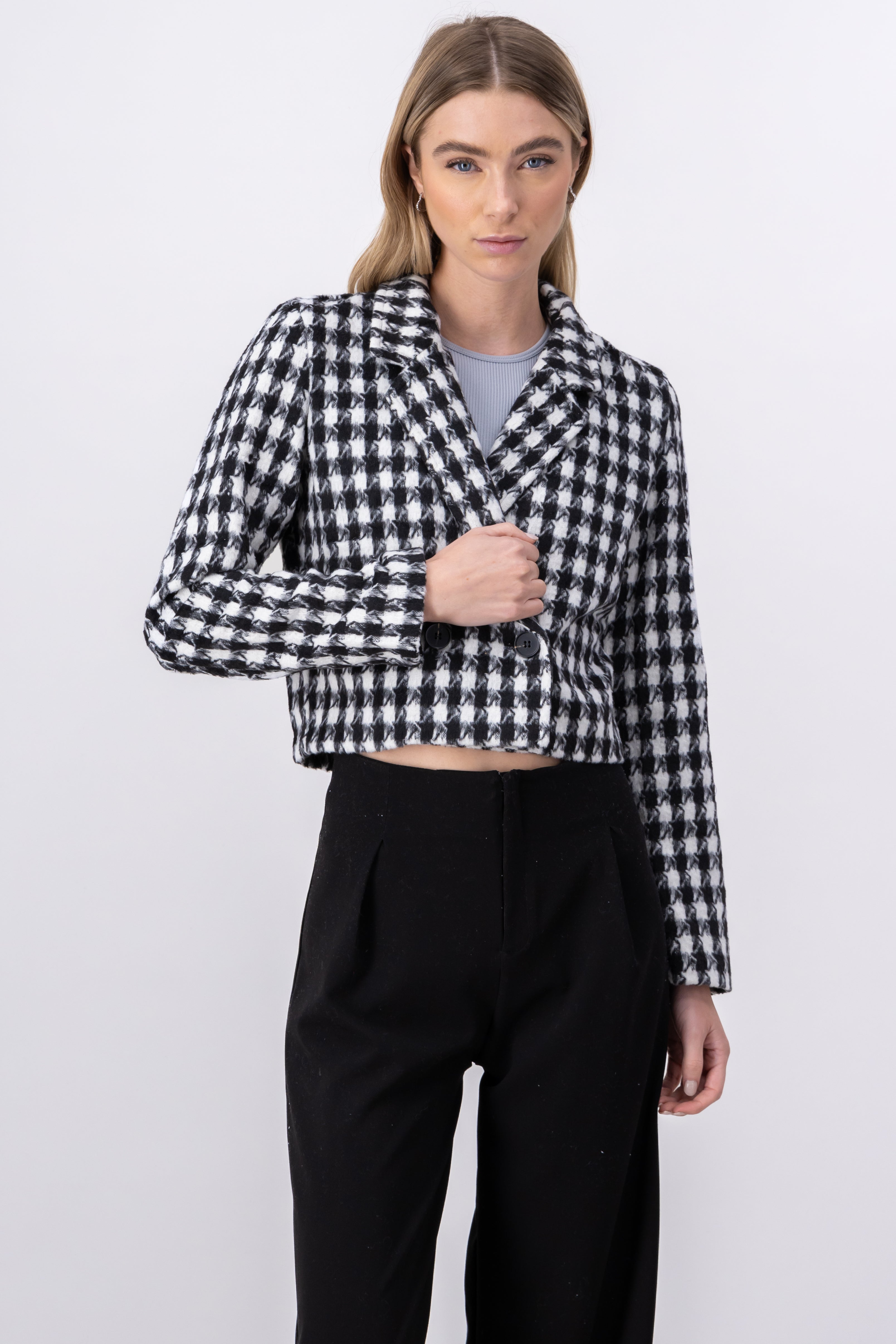 Saco crop tweed botones NEGRO BLANCO