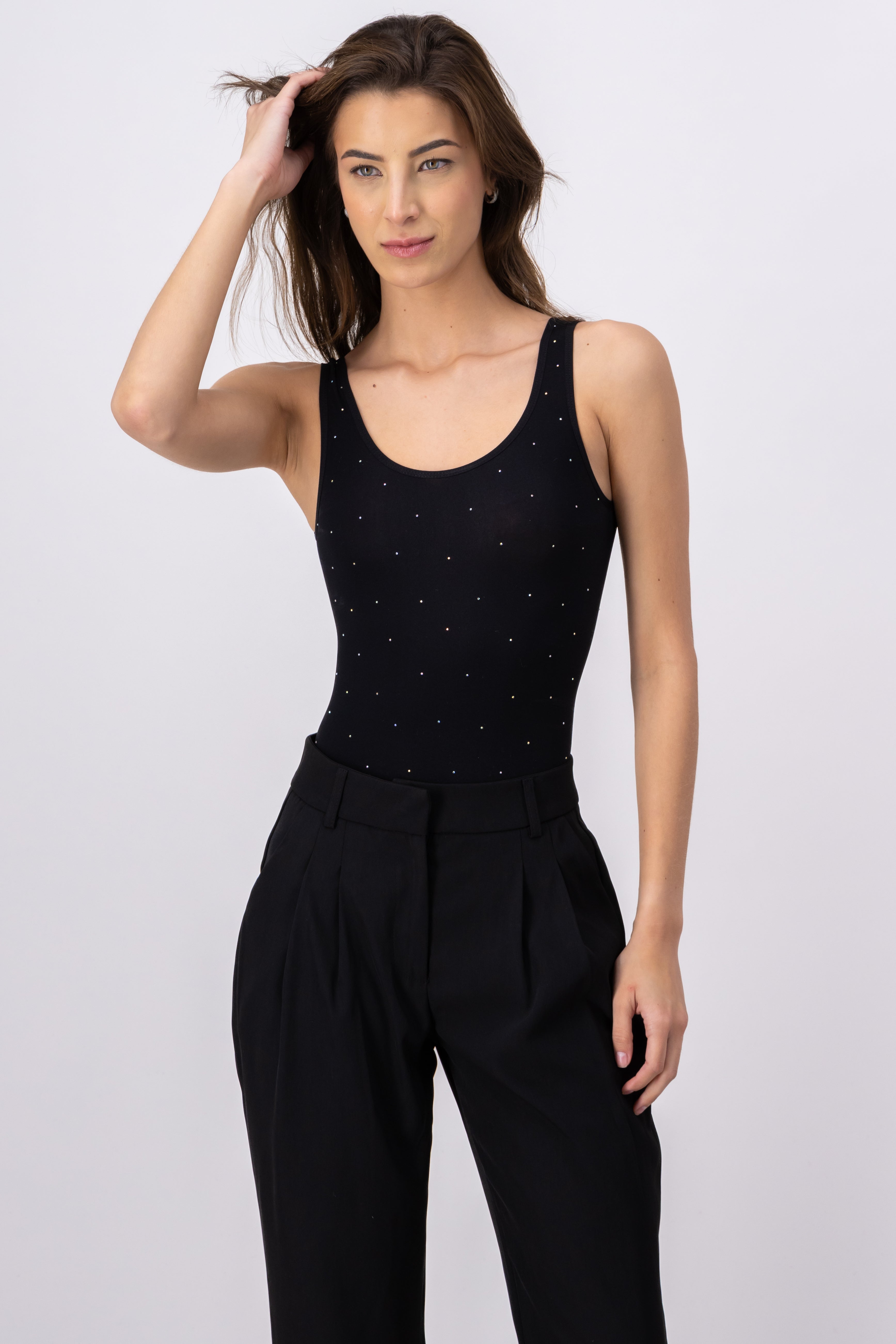 Bodysuit sin manga brillos NEGRO