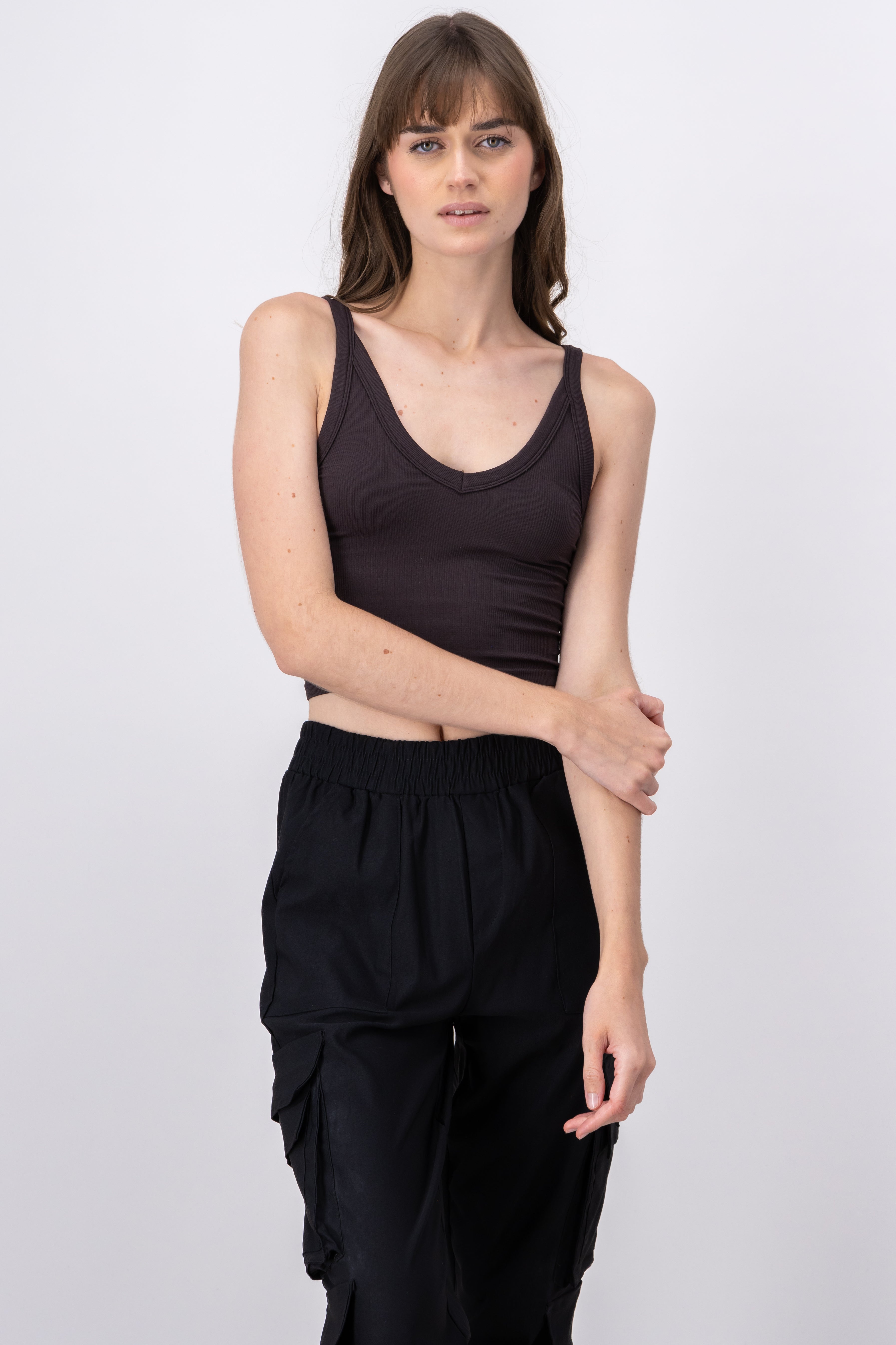 Top Scaleate neckline V Dark coffee