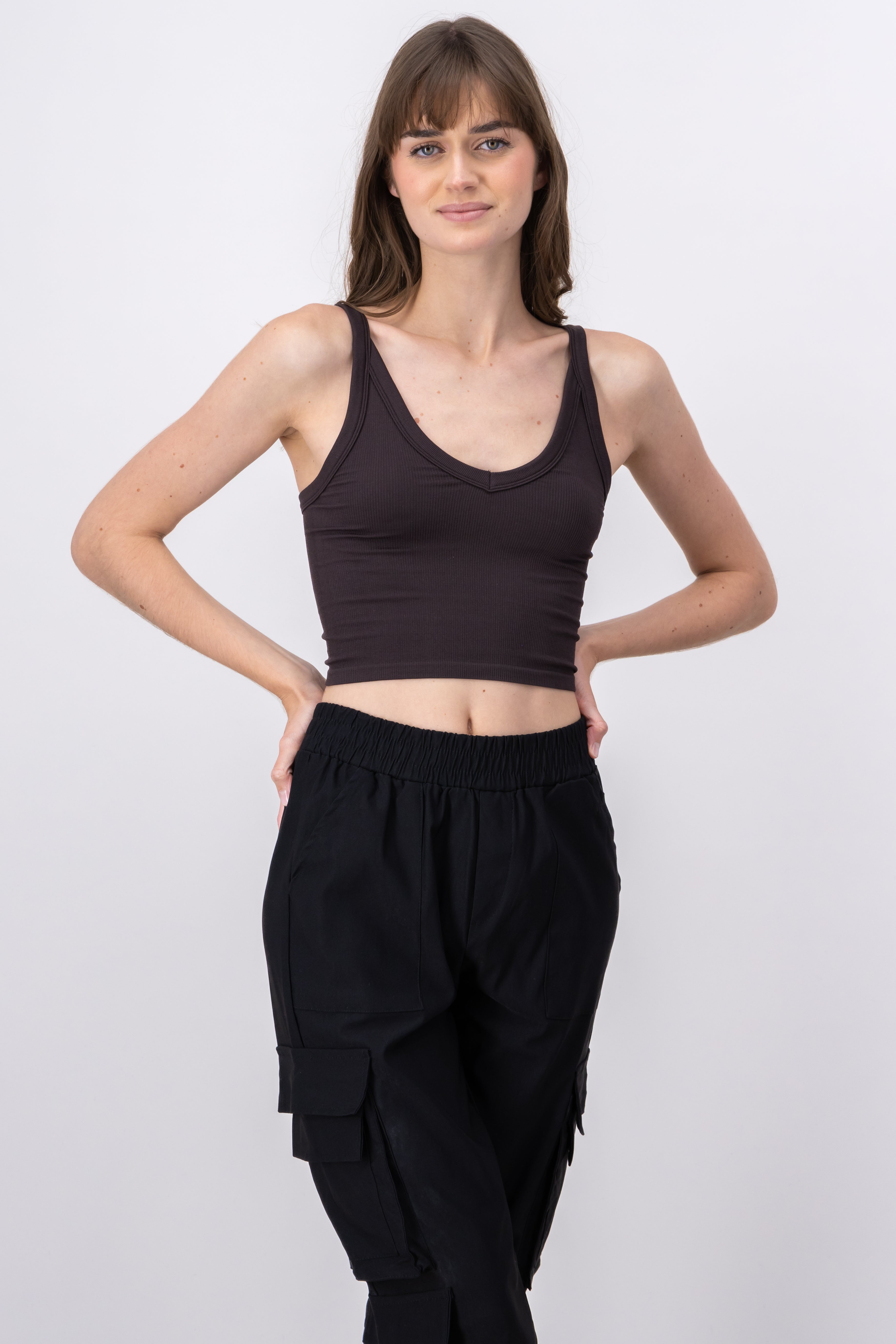 Top Scaleate neckline V Dark coffee