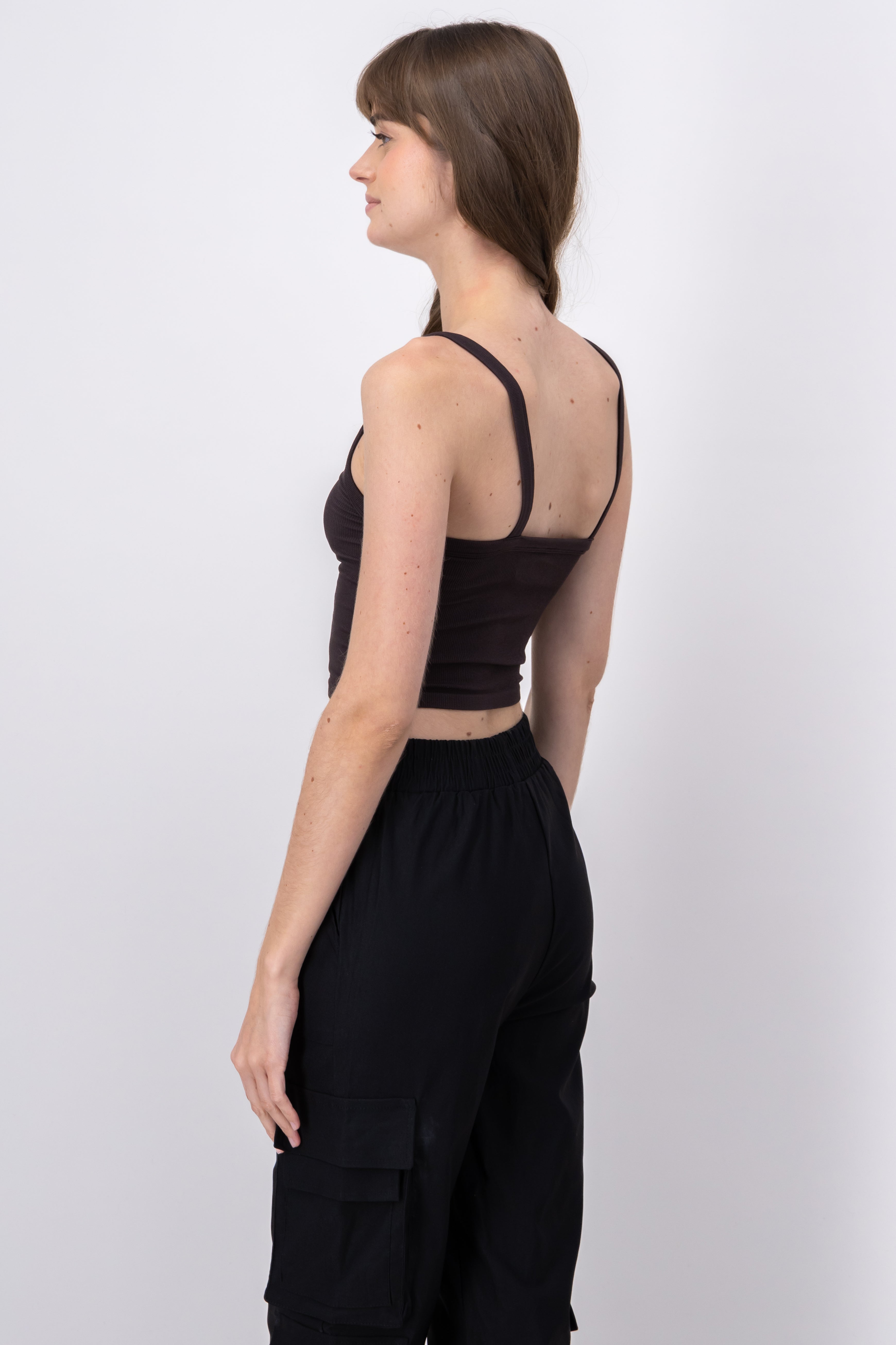 Top Scaleate neckline V Dark coffee