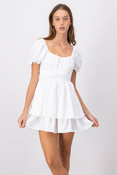 Vestido mini olanes textura BLANCO