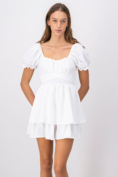 Vestido mini olanes textura BLANCO