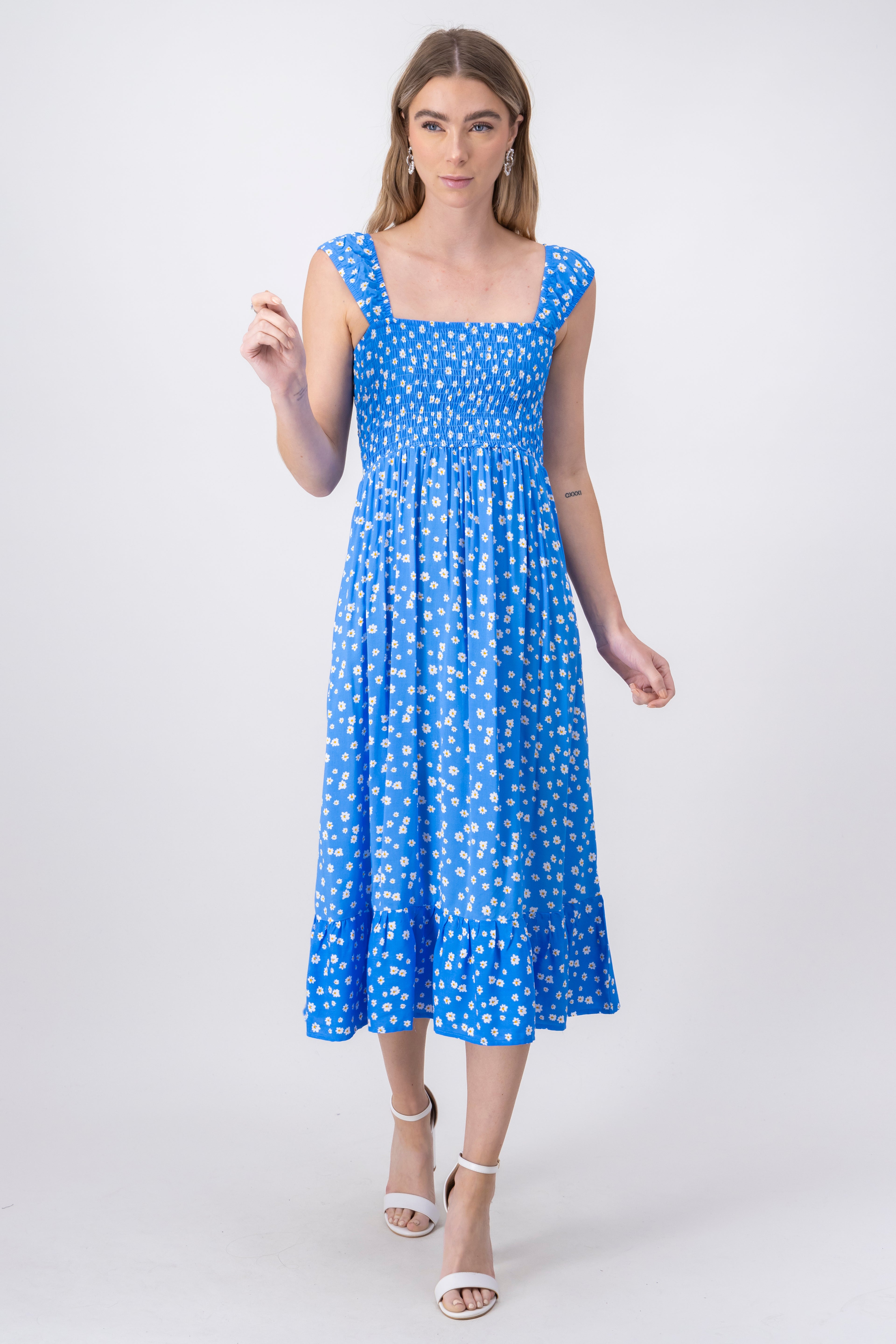 Midi Flores Smock dress BLUE