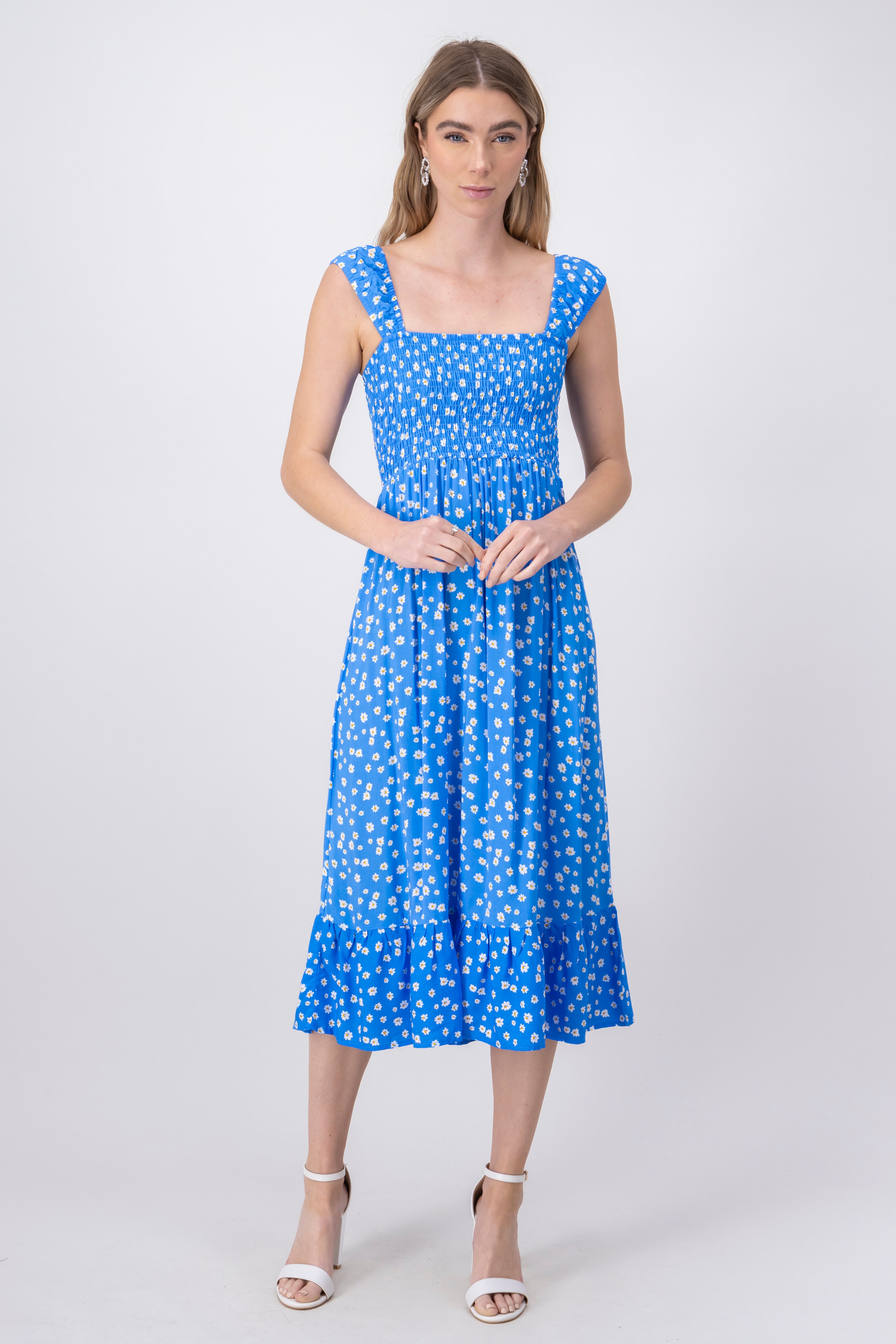 Midi Flores Smock dress BLUE