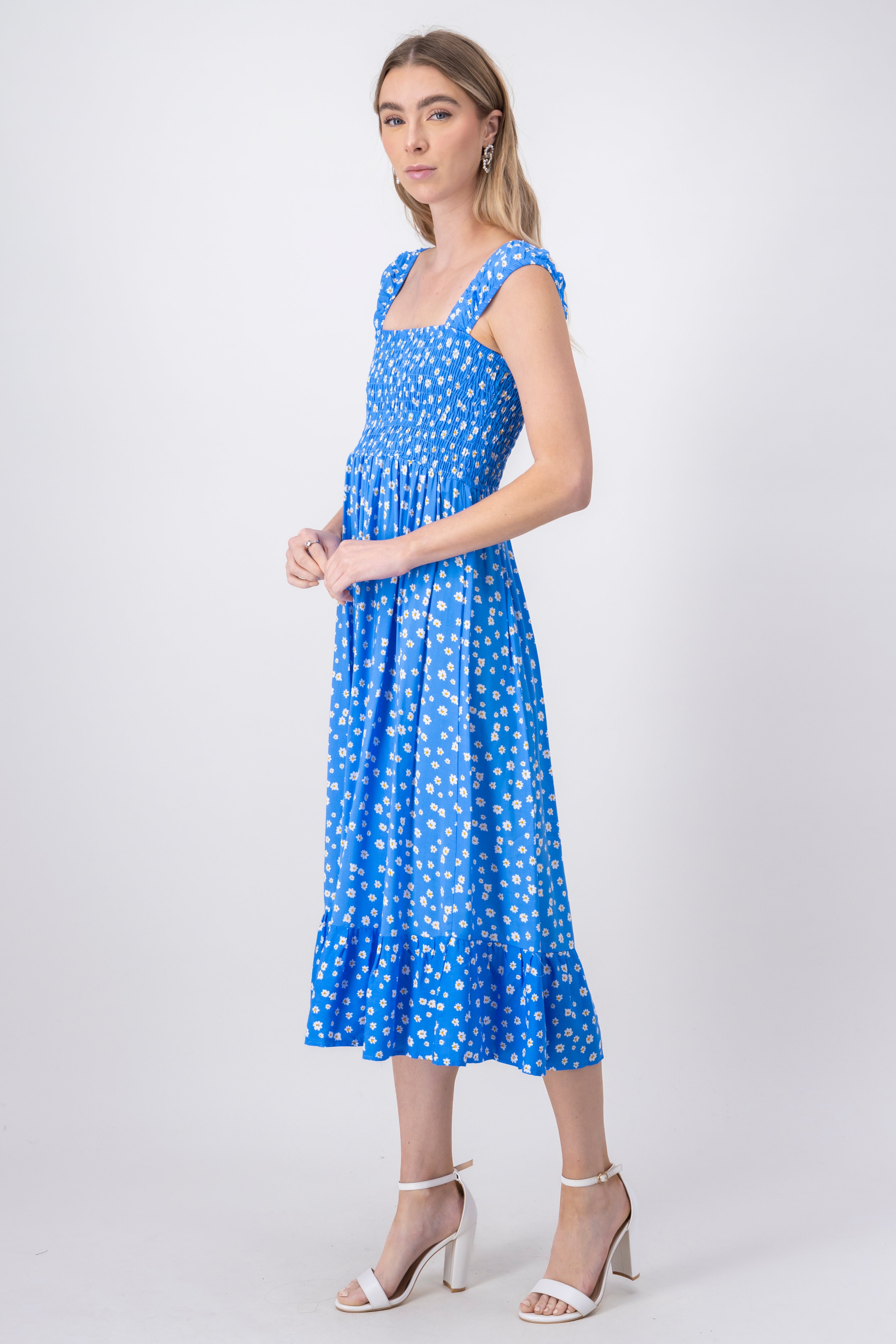 Midi Flores Smock dress BLUE