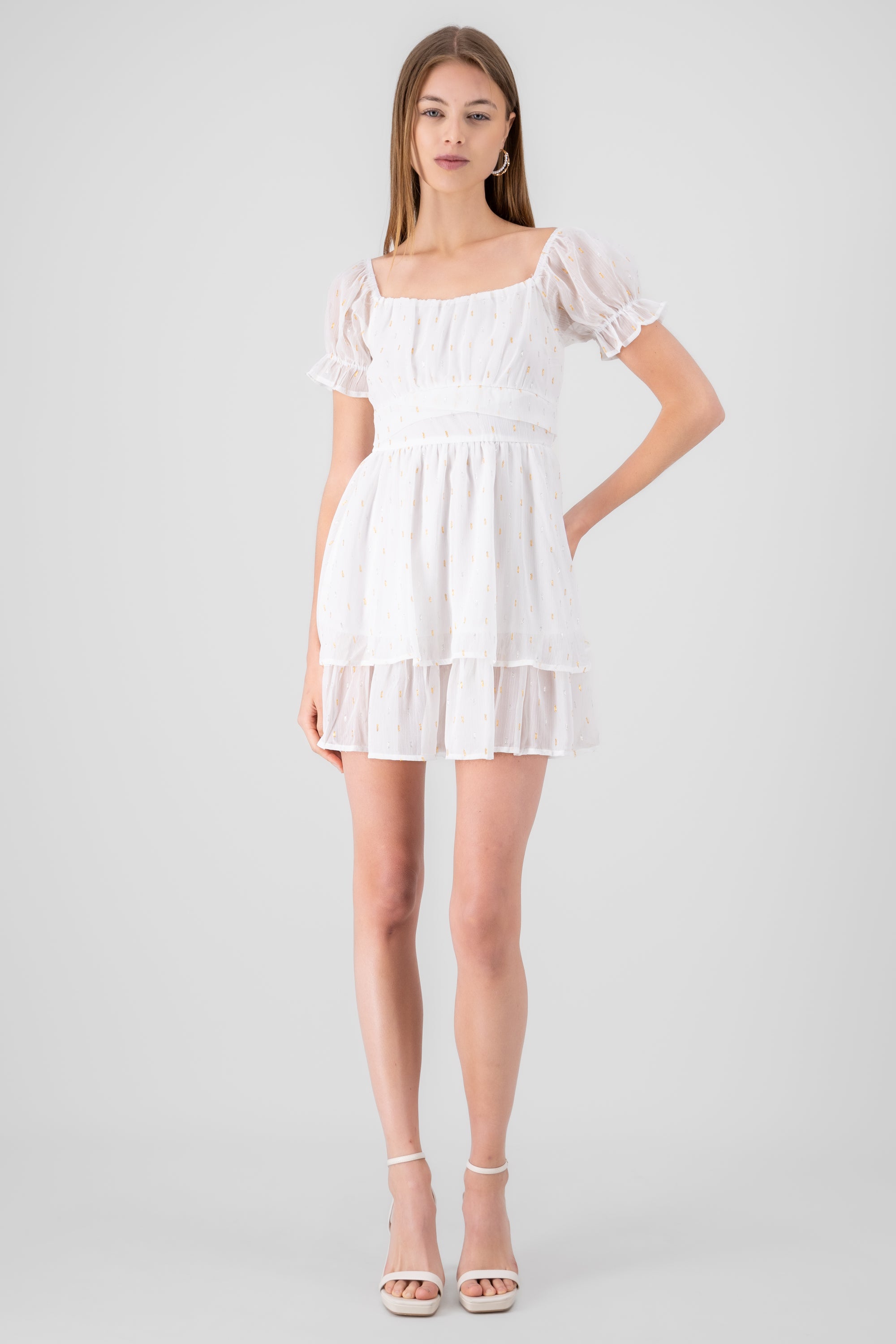 Vestido mini olanes textura BLANCO