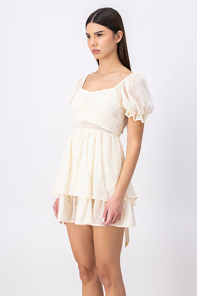 Vestido mini olanes textura CREMA