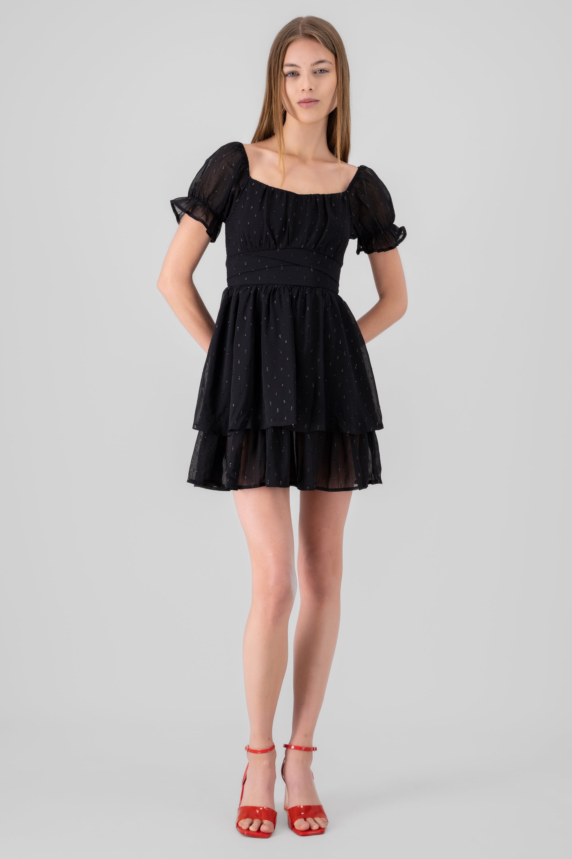 Vestido mini olanes textura NEGRO