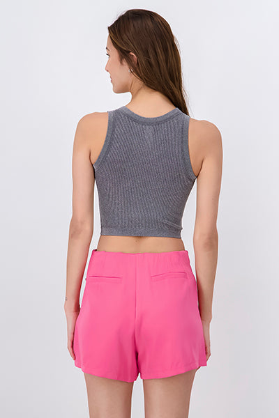 Top Crop Acanalado Brillos GRIS