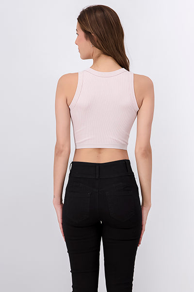 Top Crop Acanalado Brillos ROSA