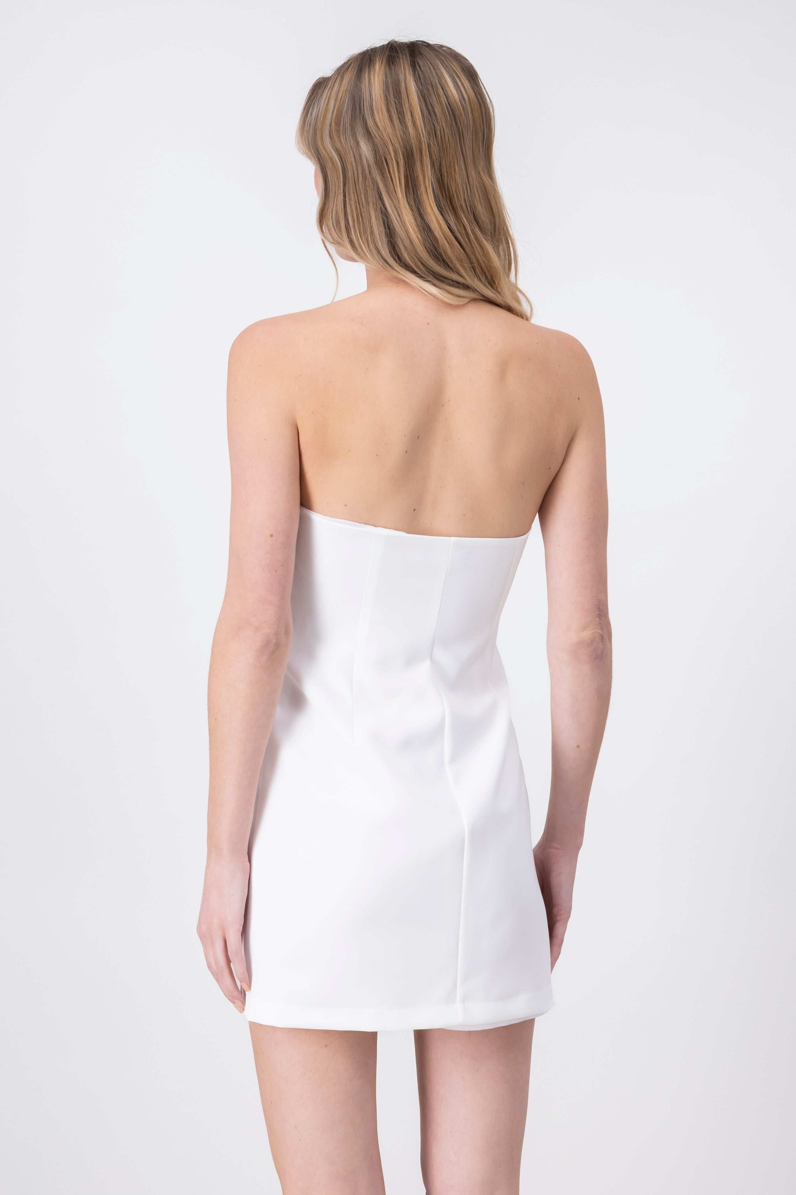 Vestido mini strapless botones BLANCO COMBO