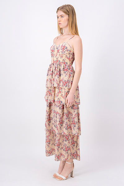 Vestido Maxi Flores Olanes BEIGE