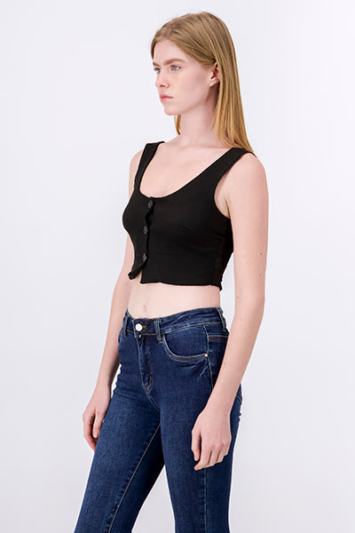 Top Tirantes Anchos Botones NEGRO