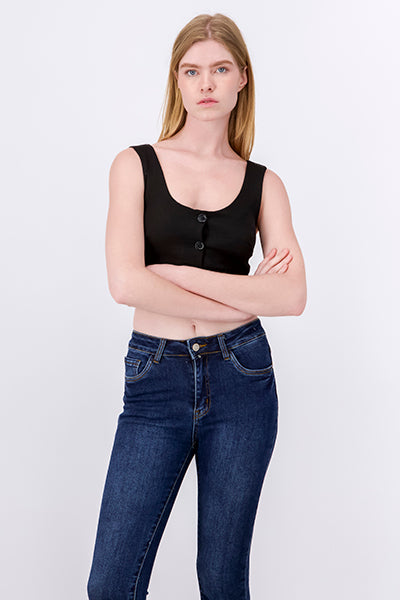 Top Tirantes Anchos Botones NEGRO