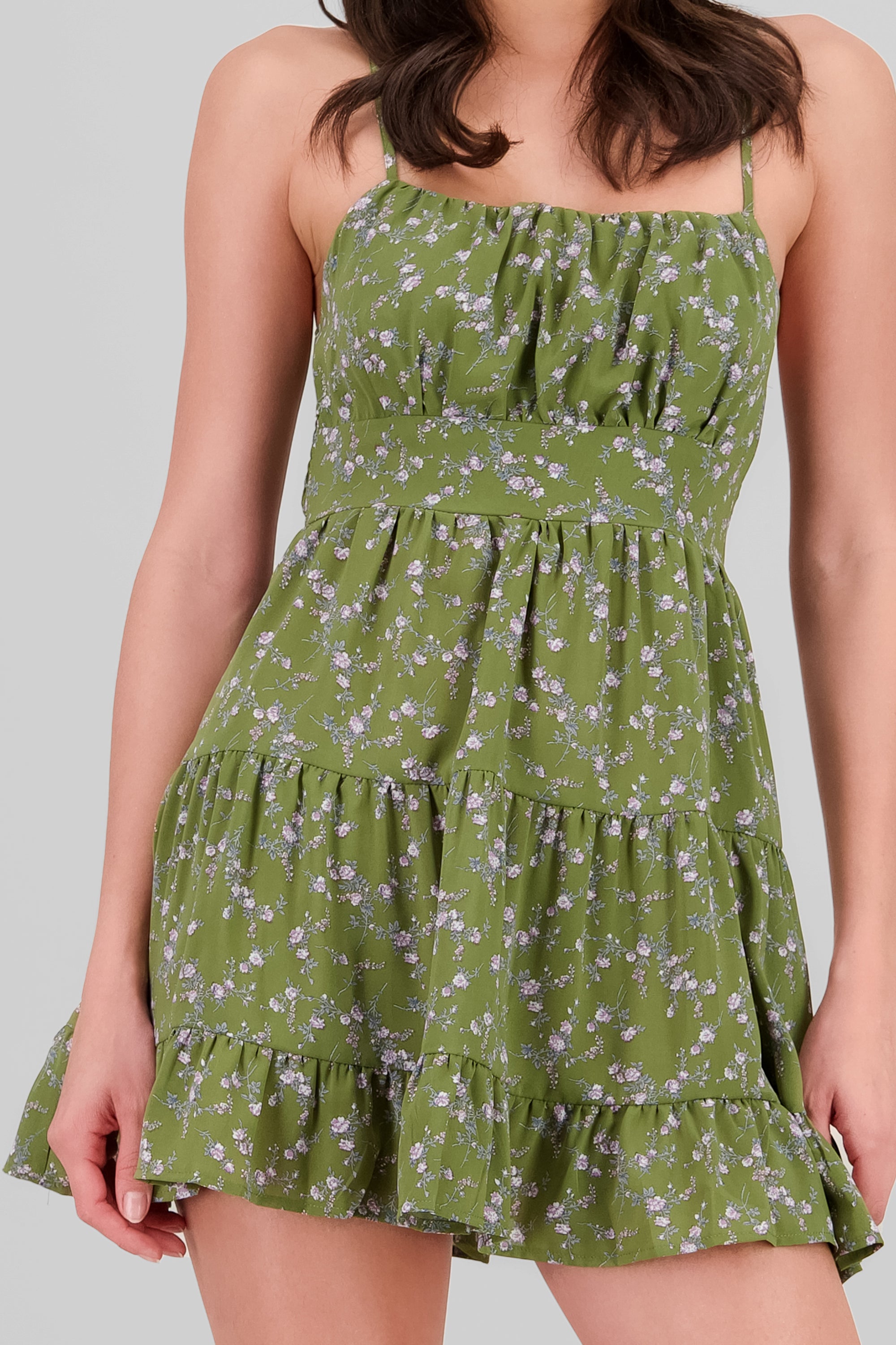 Vestido Mini Tirantes Flores VERDE COMBO