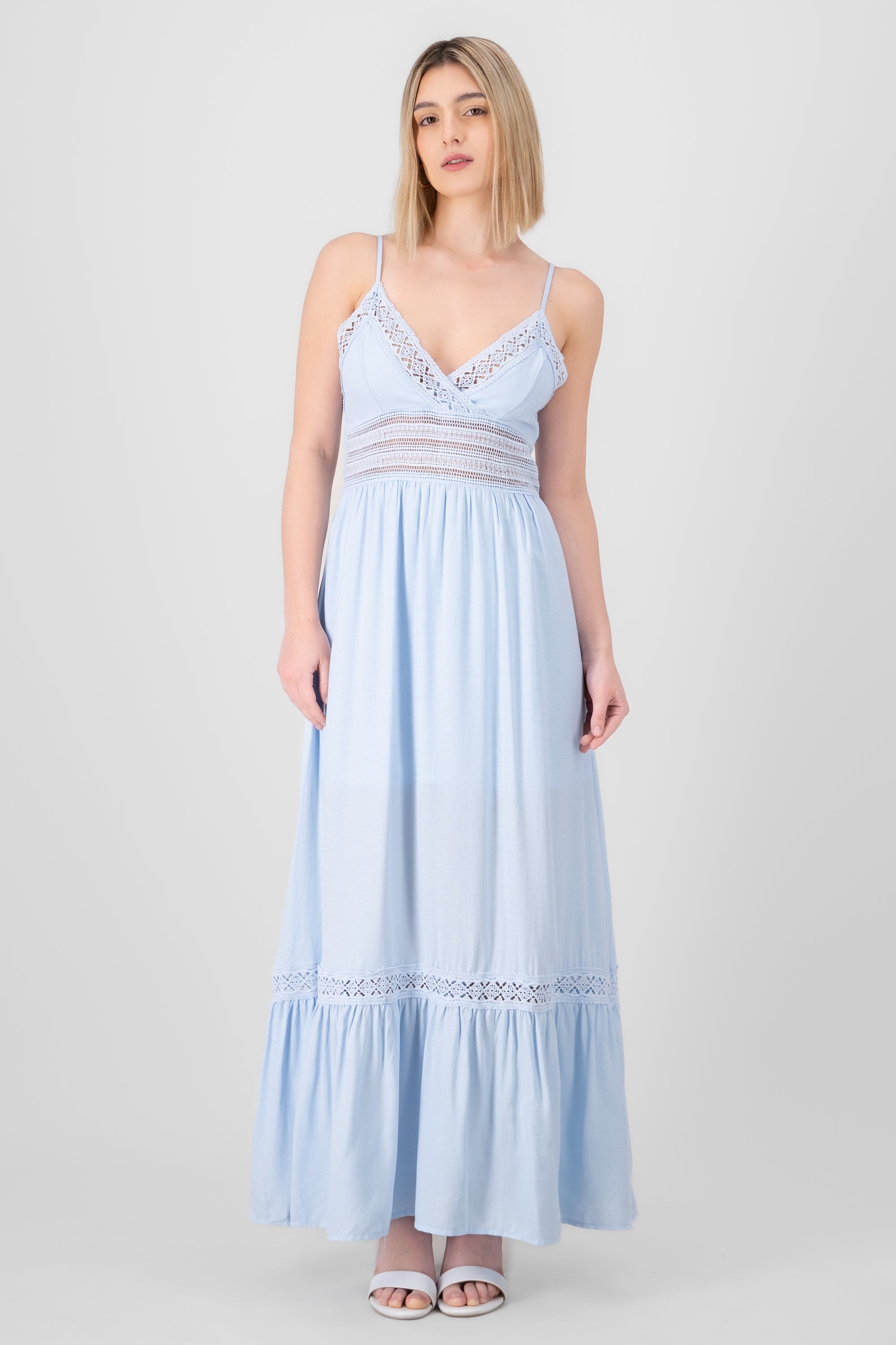 Vestido Maxi Detalles Crochet AZUL CIELO