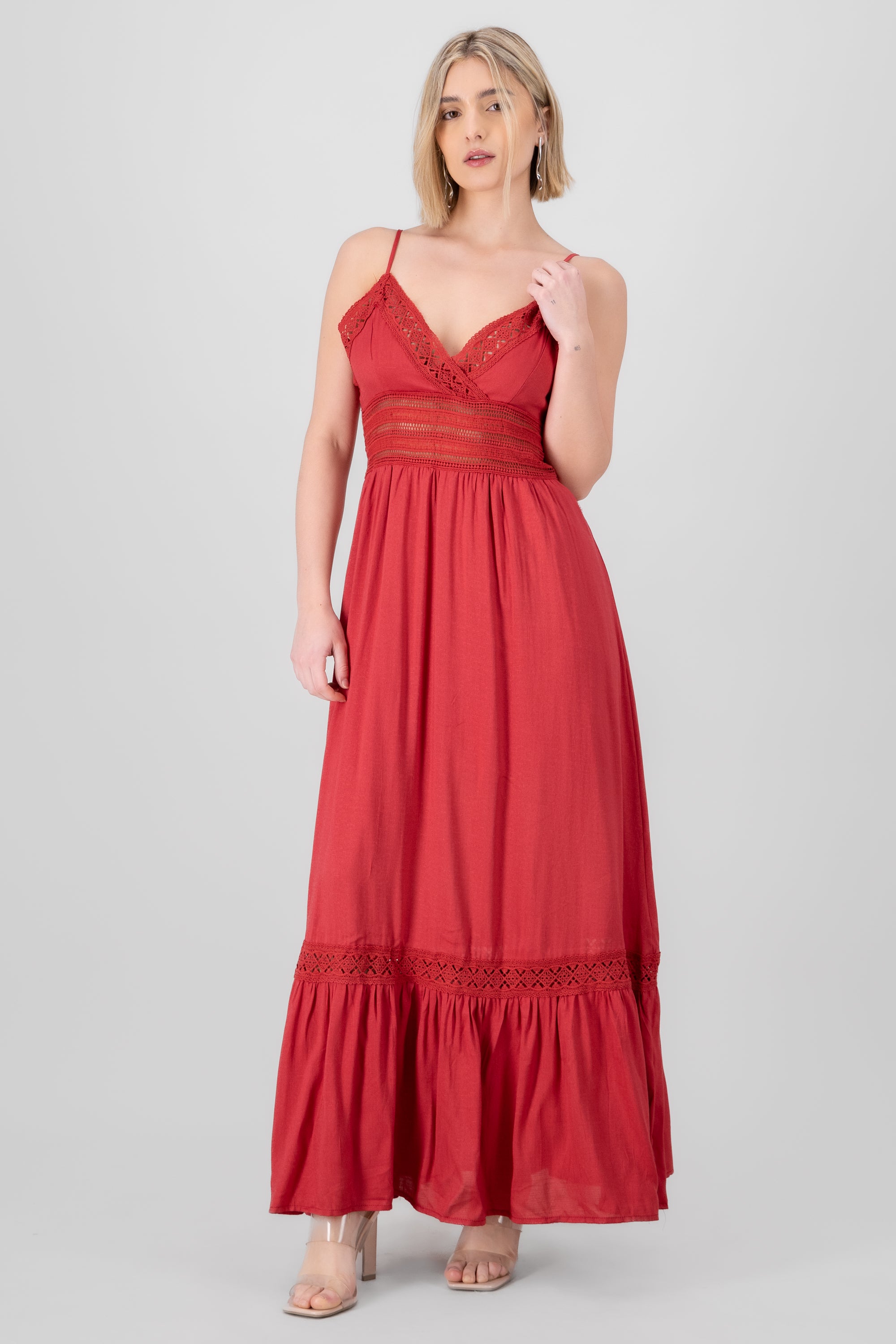 Vestido Maxi Detalles Crochet ROJO