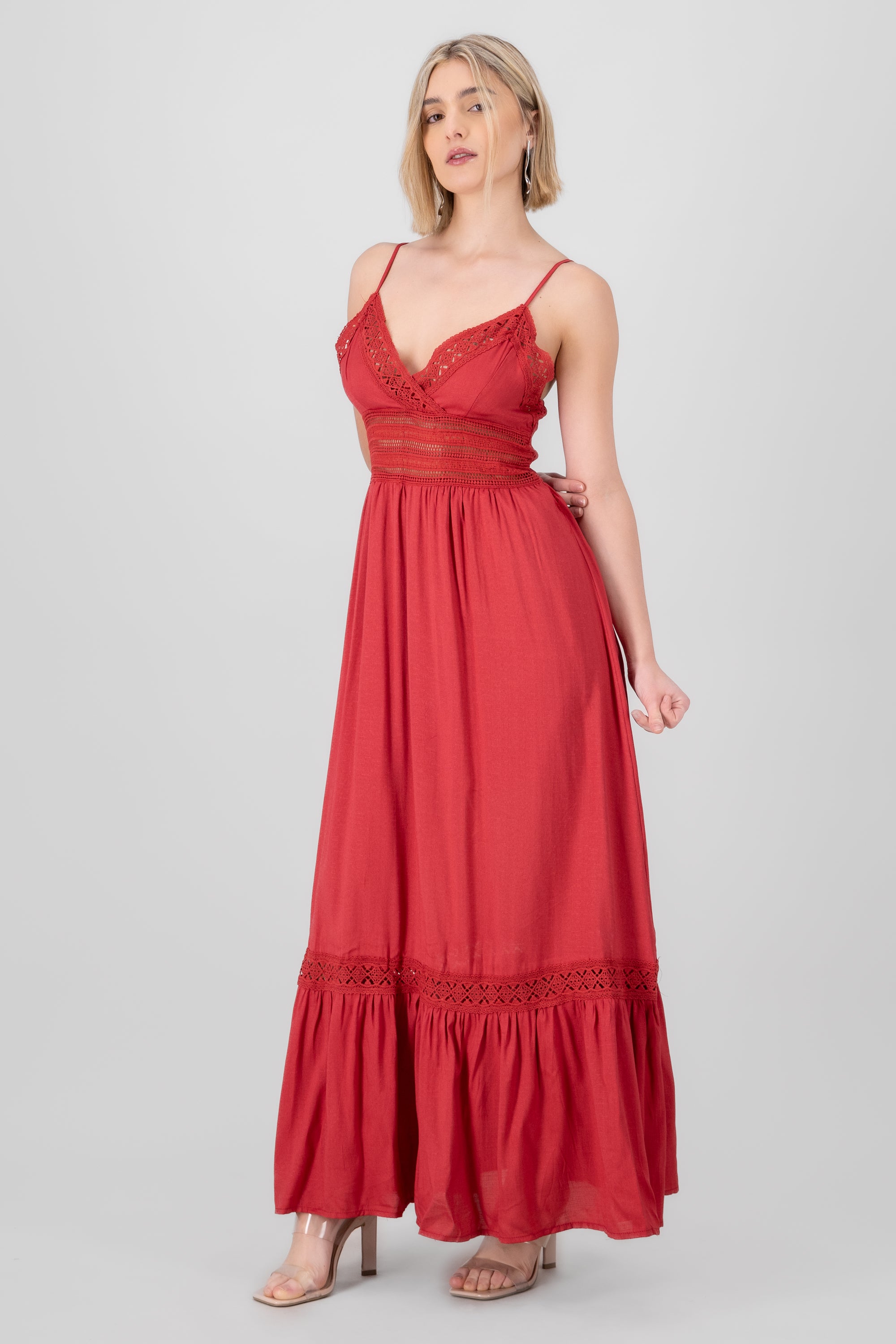 Vestido Maxi Detalles Crochet ROJO