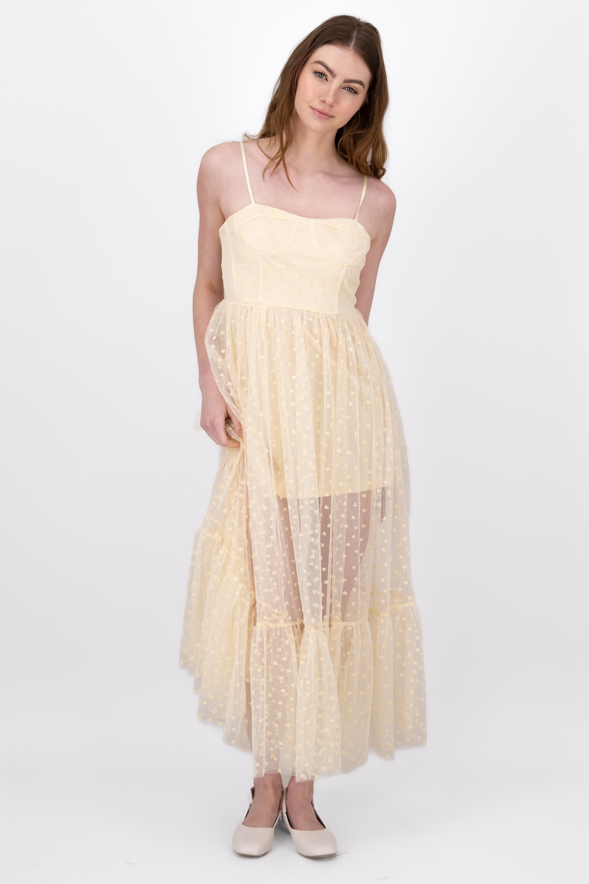 Maxi Mesh Hearts Dress BONE