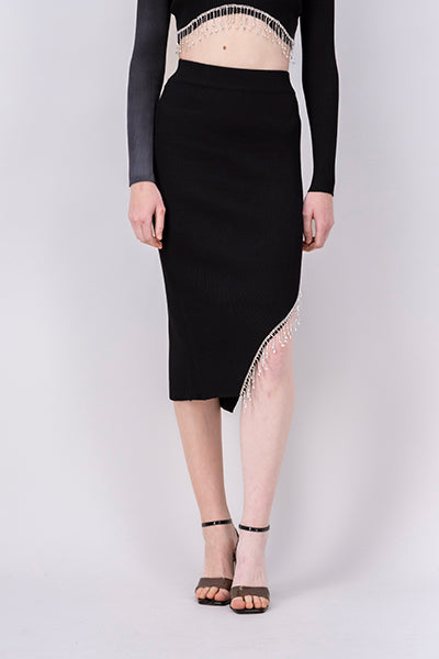 MIDI skirt opening fringes BLACK