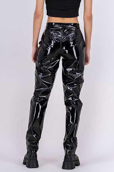 Wet leather effect pants BLACK