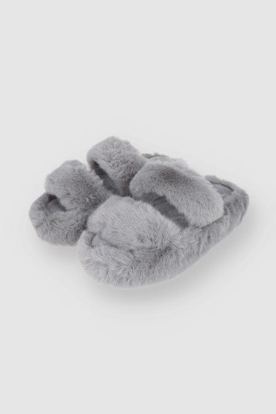 Pantuflas Dos Tiras Fluffy GRIS