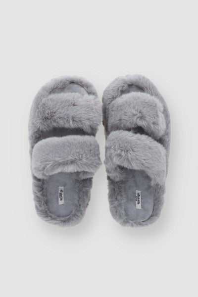 Pantuflas Dos Tiras Fluffy GRIS