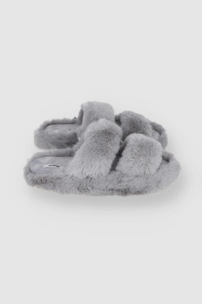 Pantuflas Dos Tiras Fluffy GRIS