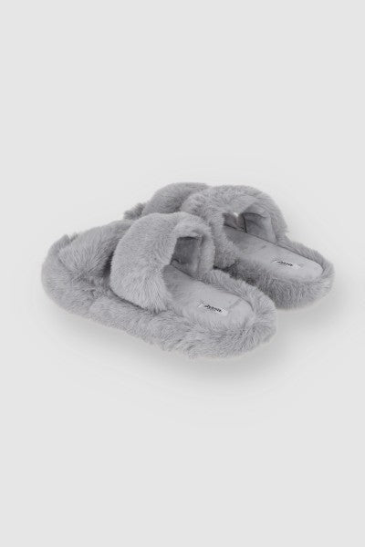 Pantuflas Dos Tiras Fluffy GRIS