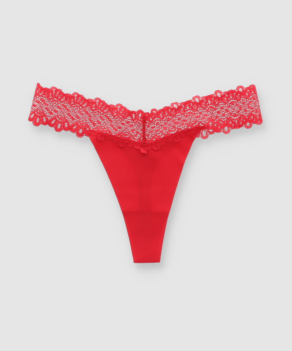 Tanga seamless detalle encaje ROJO