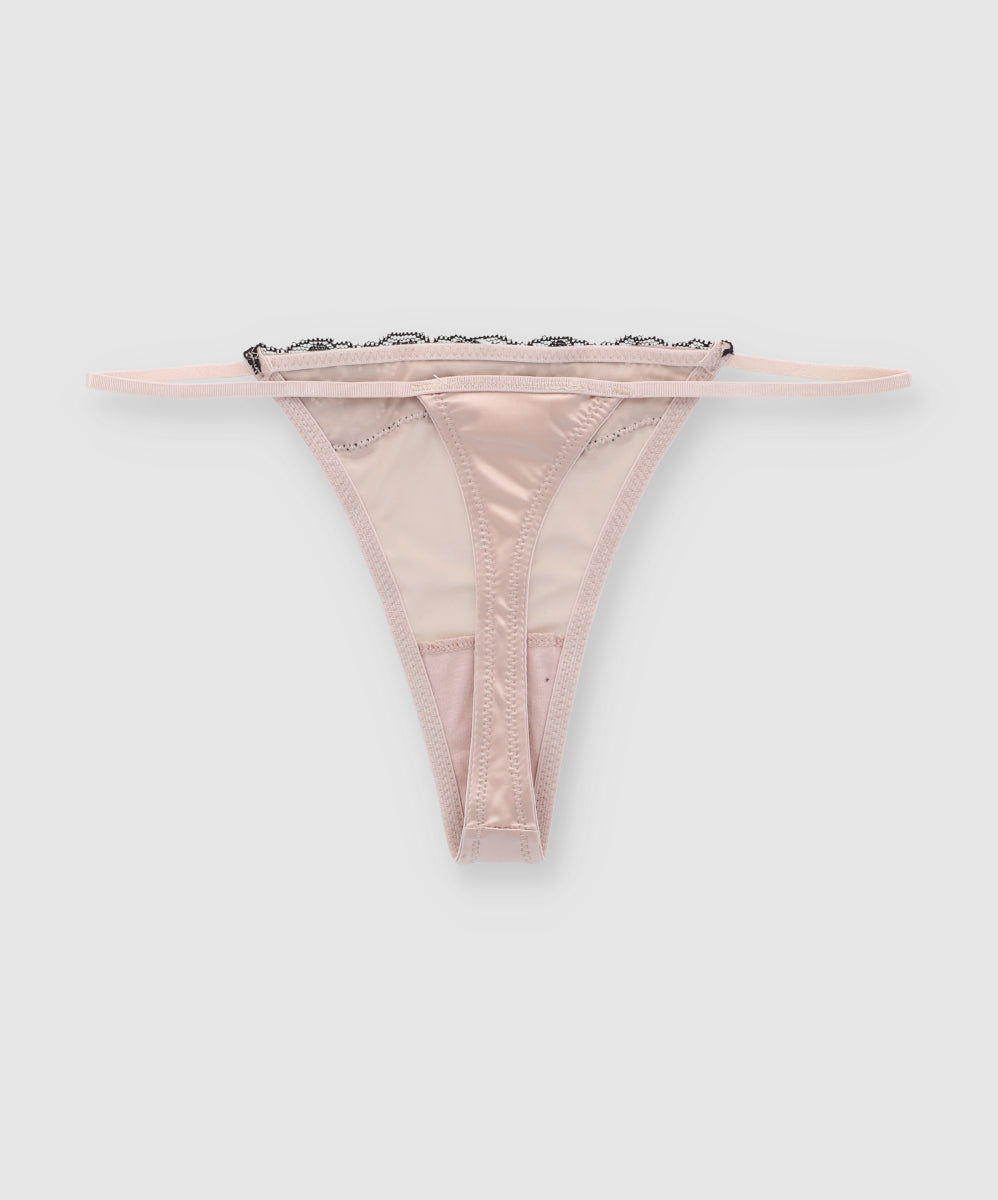 Tanga satin encaje bies PALO DE ROSA