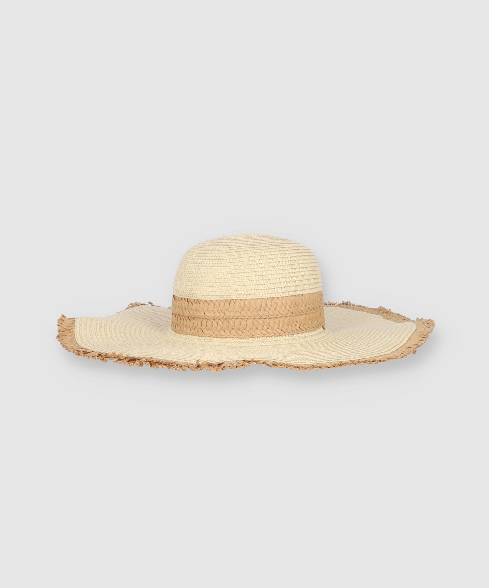 Sombrero Ala Ancha Jaspe Orilla Deshilado CAFE