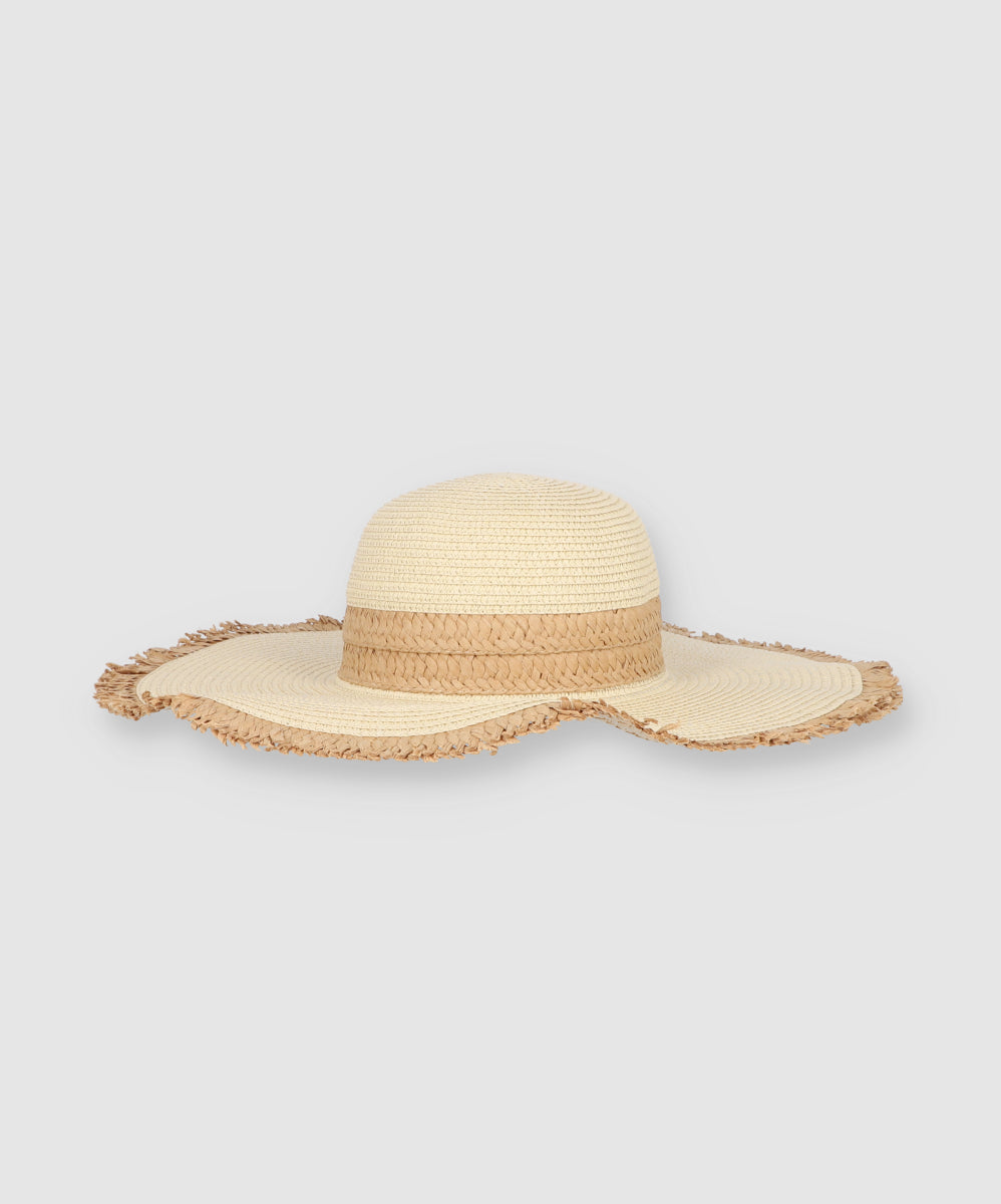 Sombrero Ala Ancha Jaspe Orilla Deshilado CAFE